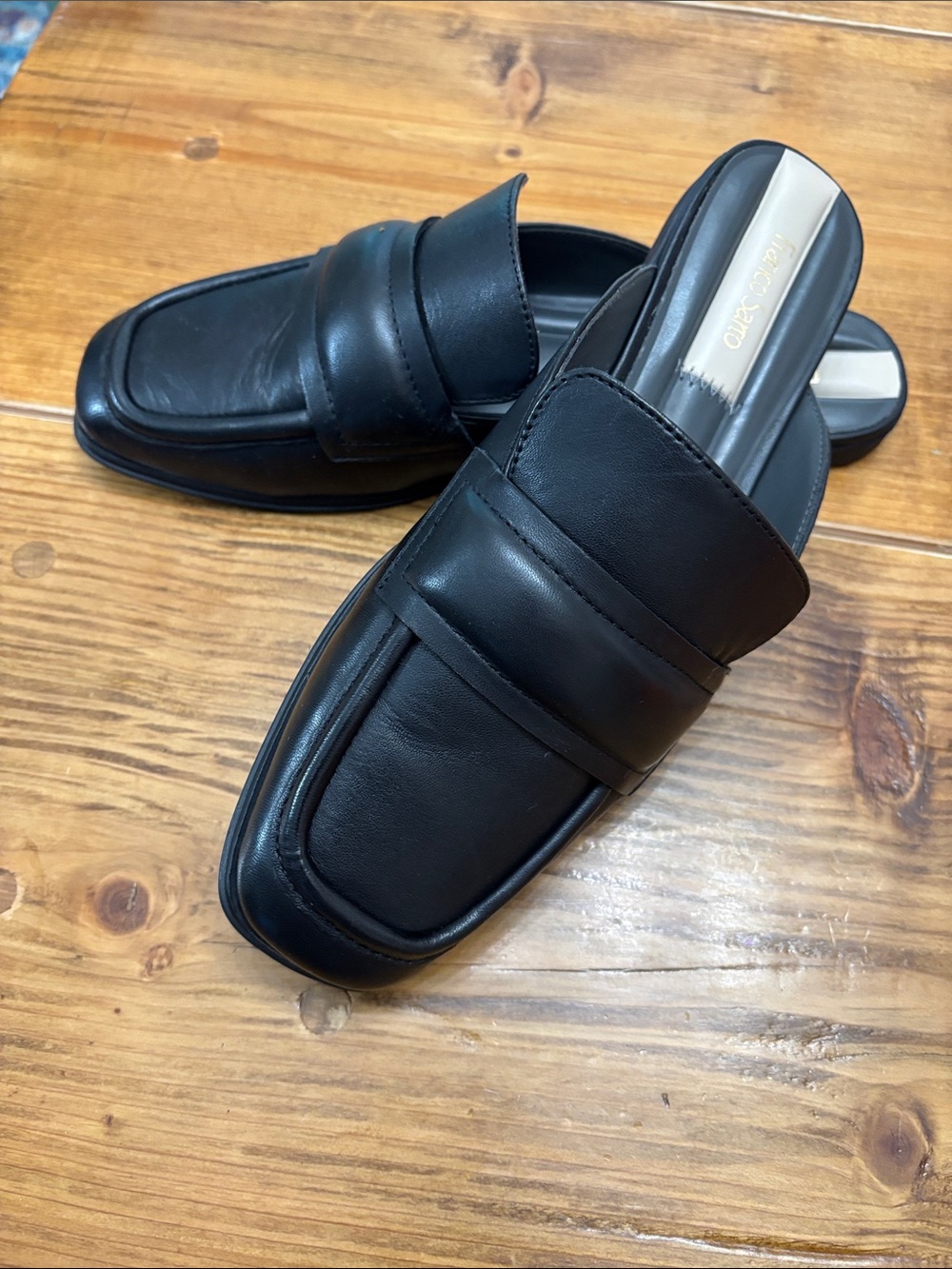 Women’s Franco Sarto Black Leather Slip-On Loafer Mule for Men